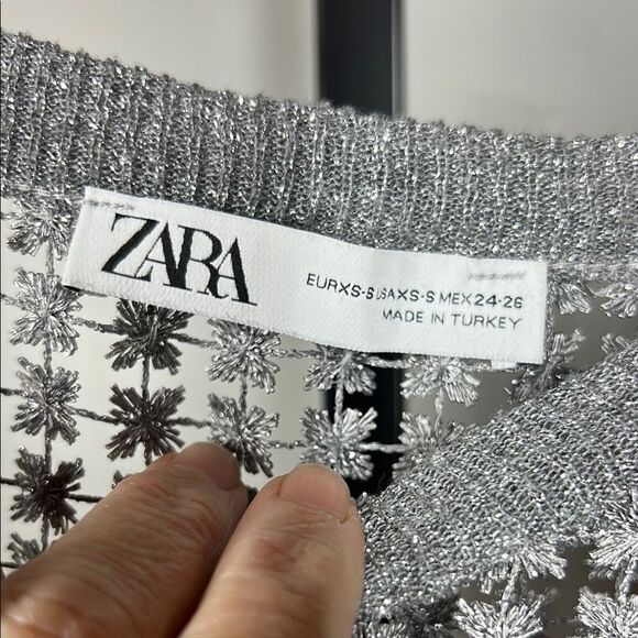 Zara Silver Shimmery Crop Blouse with Bell Sleeves - Picture 6 of 6
